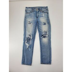 American Eagle Womens Blue Denim Hi Rise Jegging Crop Distressed Jeans Size US 2